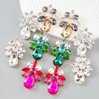 Rhinestone náušnice, Zinek, barva pozlacený, módní šperky & pro ženy & se skleněnou drahokamu, více barev na výběr, 51x39mm, Prodáno By Pair