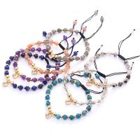 Gemstone Bracelets, Natural Stone, with Knot Cord & Brass, Round, fashion jewelry & for woman & faceted, more colors for choice, 6mm, Length:18 cm, Sold By PC