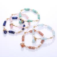 Bracelets de pierres précieuses, Pierre naturelle, avec perle d'eau douce cultivée & laiton, rondelle, bijoux de mode & pour femme, plus de couleurs à choisir, 6x4mmu30015-6mm, Longueur:38 cm, Vendu par PC