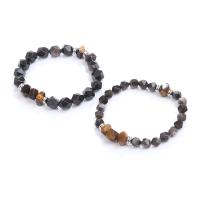 Gemstone Bracelets, Silver Obsidian, with Tiger Eye, handmade, fashion jewelry & different size for choice & for woman & faceted, 6x11mm, Length:18 cm, Sold By PC