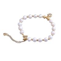 Freshwater Cultured Pearl Bracelet, Freshwater Pearl, with Brass, handmade, fashion jewelry & for woman & with rhinestone, Length:18 cm, Sold By PC