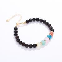 Gemstone Bracelets, Natural Stone, with Brass, Round, gold color plated, fashion jewelry & for woman & faceted, Length:18 cm, Sold By PC