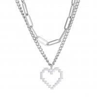 Mode-Multi-Layer-Halskette, 304 Edelstahl, mit Verlängerungskettchen von 5, Herz, plattiert, Doppelschicht & Modeschmuck & für Frau & hohl, 22.90x22mm, Länge:40 cm, 50 cm, verkauft von PC