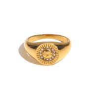 Anel de dedo de aço inoxidável, Aço inoxidável 304, joias de moda & para mulher, dourado, 10mm, vendido por PC