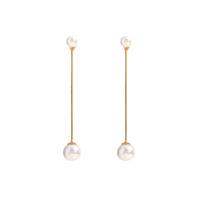 Boucles d'oreilles en perles d'eau douce, Acier inoxydable 304, avec perle, bijoux de mode & pour femme, doré, 65x10mm, Vendu par paire