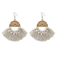 Fashion Fringe Earrings, Wood, with Cotton Thread, Tassel, for woman & hollow, more colors for choice, 100x105mm, Sold By Pair