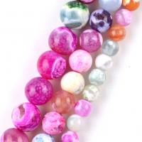 Achat Perlen, Feuerachat, rund, DIY & verschiedene Größen vorhanden, gemischte Farben, verkauft per ca. 37-39 cm Strang