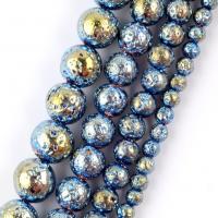 Perles hématites amagnétiques, lave volcanique, Rond, Placage, DIY & normes différentes pour le choix, bleu, Vendu par Environ 37-39 cm brin