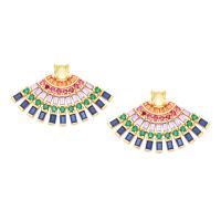 Cubic Zirconia Micro Pave Brass Earring Fan 18K gold plated micro pave cubic zirconia & for woman mixed colors nickel lead & cadmium free Sold By PC