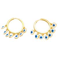 Evil Eye Earrings, Brass, 18K gold plated, for woman & enamel, golden, nickel, lead & cadmium free, 40x34mm, Sold By Pair