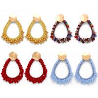 Crystal Earrings, Tibetan Style, with Polyester & Crystal, Teardrop, gold color plated, for woman, more colors for choice, nickel, lead & cadmium free, 70x50mm, Sold By Pair