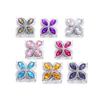 Zinc Alloy Snap Button Flower silver color plated DIY & with glass rhinestone nickel lead & cadmium free 18mm Sold By PC