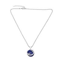 Natural Gemstone Necklace, with Brass, with 2 extender chain, Round, silver color plated, different materials for choice & Unisex, more colors for choice, 36x24mm, Length:16.5 Inch, Sold By PC