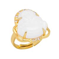 Crystal finger ring, Mässing, med Kristall, Buddha, högkvalitativ guldfärg pläterade, micro bana cubic zirconia & för kvinna, fler färger för val, nickel, bly och kadmium gratis, 17mm, Säljs av PC