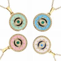 Evil Eye Jewelry Necklace, Brass, with 1.97 extender chain, gold color plated, micro pave cubic zirconia & for woman & enamel, more colors for choice, nickel, lead & cadmium free, 30x20mm, Length:17.72 Inch, Sold By PC