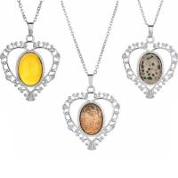 Gemstone šperky náhrdelník, 304 Stainless Steel, s Drahokam, s 1.97 extender řetězce, Srdce, ruční práce, různé materiály pro výběr & unisex, více barev na výběr, 40x35mm, Délka 17.72 inch, Prodáno By PC