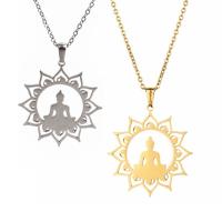 Stainless Steel Jewelry Necklace, 304 Stainless Steel, with 1.97 extender chain, Buddha, Vacuum Plating, Unisex, more colors for choice, 45x35mm, Length:17.72 Inch, Sold By PC