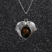 Natural Gemstone Necklace with 304 Stainless Steel Chain & Brass with 1.97 extender chain Heart silver color plated & Unisex Length 19.69 Inch Sold By PC
