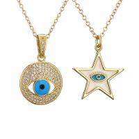 Evil Eye Jewelry Necklace, Brass, with 1.97 extender chain, gold color plated, different styles for choice & micro pave cubic zirconia & for woman & enamel, golden, nickel, lead & cadmium free, Length:17.72 Inch, Sold By PC