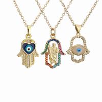 Evil Eye Jewelry Necklace, Brass, with 1.97 extender chain, gold color plated, Unisex & different styles for choice & micro pave cubic zirconia & enamel, golden, nickel, lead & cadmium free, Length:17.72 Inch, Sold By PC