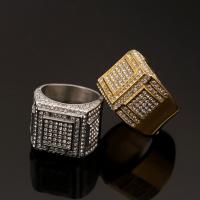 Rhinestone нержавеющей стали палец кольцо, Нержавеющая сталь 304, разный размер для выбора & Мужский & со стразами, Много цветов для выбора, 20mm, продается PC
