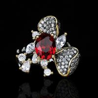 Rhinestone Finger Ring Brass with Ruby & for woman & with rhinestone nickel lead & cadmium free Sold By PC