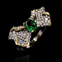 Rhinestone Finger Ring, Brass, with Emerald, Bowknot, different size for choice & for woman & with rhinestone, nickel, lead & cadmium free, Sold By PC