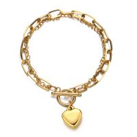 Stainless Steel Jewelry Bracelet, 304 Stainless Steel, Heart, Double Layer & fashion jewelry & for woman, more colors for choice, 7mm,16mm, Length:Approx 8.27 Inch, Sold By PC