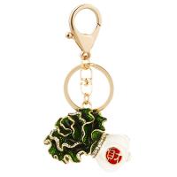 Bag Purse Charms Keyrings Keychains, Tibetan Style, Cabbage, gold color plated, portable & enamel, green, nickel, lead & cadmium free, 55x109mm, Sold By PC