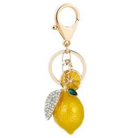 Bag Purse Charms Keyrings Keychains Zinc Alloy Lemon gold color plated portable & enamel & with rhinestone nickel lead & cadmium free Sold By PC
