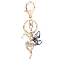 Bag Purse Charms Keyrings Keychains Zinc Alloy with Acrylic Fairy gold color plated portable & with rhinestone nickel lead & cadmium free Sold By PC