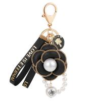 Bag Purse Charms Keyrings Keychains, Tibetan Style, with Cloth & Plastic Pearl, Flower, gold color plated, portable, more colors for choice, nickel, lead & cadmium free, 85x145mm, Sold By PC