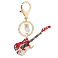 Bag Purse Charms Keyrings Keychains, Tibetan Style, Guitar, gold color plated, portable & enamel & with rhinestone, more colors for choice, nickel, lead & cadmium free, 78x108mm, Sold By PC