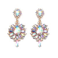 Rhinestone Earring Zinc Alloy Flower gold color plated fashion jewelry & for woman & with rhinestone multi-colored nickel lead & cadmium free Sold By Pair