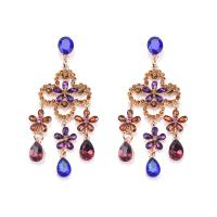 Rhinestone Earring Zinc Alloy Flower gold color plated fashion jewelry & for woman & with rhinestone multi-colored nickel lead & cadmium free Sold By Pair