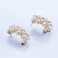 Zinc Alloy Stud Earring with Plastic Pearl Dome gold color plated fashion jewelry & for woman white nickel lead & cadmium free Sold By Pair