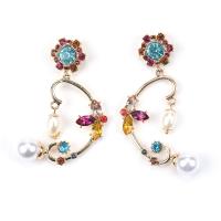 Rhinestone Earring Zinc Alloy with Plastic Pearl Butterfly gold color plated fashion jewelry & for woman & with rhinestone multi-colored nickel lead & cadmium free Sold By Pair
