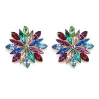 Rhinestone Earring Zinc Alloy Flower gold color plated fashion jewelry & for woman & with rhinestone nickel lead & cadmium free Sold By Pair