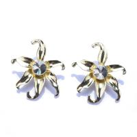 Tibetan Style Stud Earring, Flower, gold color plated, fashion jewelry & for woman & with rhinestone, golden, nickel, lead & cadmium free, 40x45mm, Sold By Pair