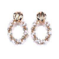 Rhinestone Earring Zinc Alloy with Plastic Pearl gold color plated fashion jewelry & for woman & with rhinestone & hollow golden nickel lead & cadmium free Sold By Pair
