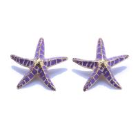 Zinc Alloy Stud Earring Starfish gold color plated fashion jewelry & for woman & enamel purple nickel lead & cadmium free Sold By Pair