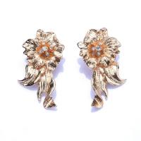 Rhinestone Earring, Tibetan Style, Flower, gold color plated, fashion jewelry & for woman & with rhinestone, golden, nickel, lead & cadmium free, 33x50mm, Sold By Pair