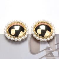 Rhinestone Earring Zinc Alloy with Plastic Pearl Dome gold color plated fashion jewelry & for woman & with rhinestone golden nickel lead & cadmium free Sold By Pair