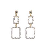 Rhinestone Earring Zinc Alloy with Plastic Pearl Square gold color plated fashion jewelry & for woman & with rhinestone & hollow nickel lead & cadmium free Sold By Pair