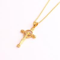 Cubic Zircon Micro Pave Brass Necklace, Cross, real gold plated, micro pave cubic zirconia & for woman, more colors for choice, 28x17mm, Length:Approx 17.7 Inch, Sold By PC