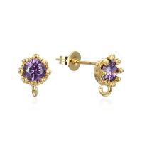 Brass Earring Drop Component, real gold plated, micro pave cubic zirconia & for woman, more colors for choice, 9.20x6.30mm, Sold By Pair