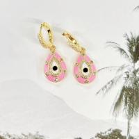 Evil Eye Earrings Brass real gold plated micro pave cubic zirconia & for woman & enamel Sold By PC