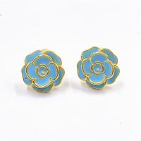 Brass Stud Earring, Flower, real gold plated, for woman & enamel, more colors for choice, 15mm, Sold By Pair