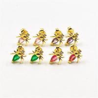 Befestiger Zirkonia Messing Ohrring, Insekt, vergoldet, Micro pave Zirkonia & für Frau, keine, 10x8mm, verkauft von Paar