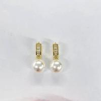 Boucles d'oreilles en laiton zircon cubique pavent, avec perle de plastique, Plaqué d'or, pavé de micro zircon & pour femme, plus de couleurs à choisir, 26mm, Vendu par paire